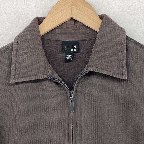 EILEEN FISHER Jacket S Cotton Ribbed Textured Canvas Full Zip Brown USA VTG - Picture 4 of 14